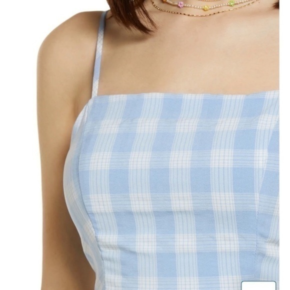 Nordstrom BP Lola Plaid Spaghetti Strap Mini Dress Small Blue White - Picture 10 of 11